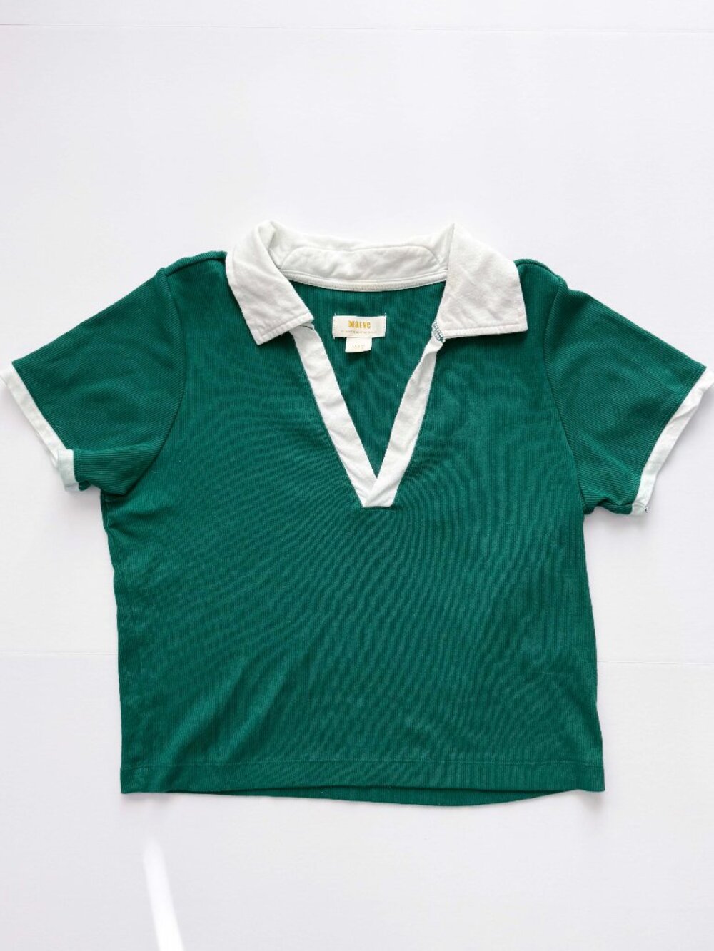 Maeve Green Short Sleeve Polo Tee with White Trim